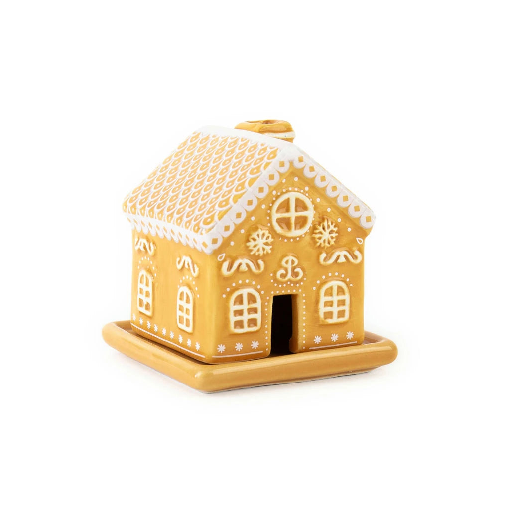 Porta inciensos para conos con forma de casita de galleta de cerámica