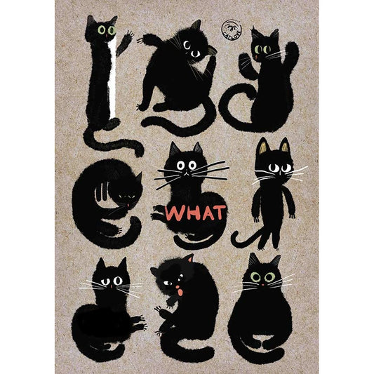 Imagen de print "so many cats" de la colección ugly cats de guspirus, con 9 gatos en diferentes situaciones