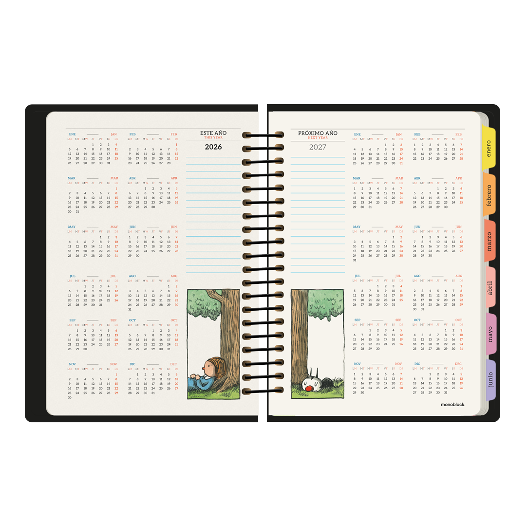 Calendario anual de la agenda Macanudo 2026 formato diario con viñetas de Enriqueta
