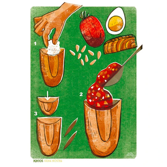 Ilustración de Ana Tarmikas con los ingredientes para hacer un ximo o pepito