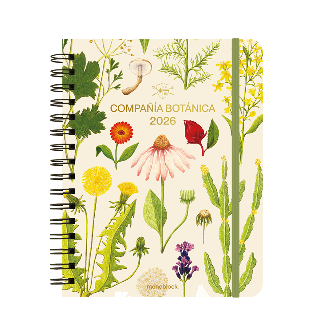 Portada de la agenda 2026 de Compañía Botánica con anillas y organización a semana vista