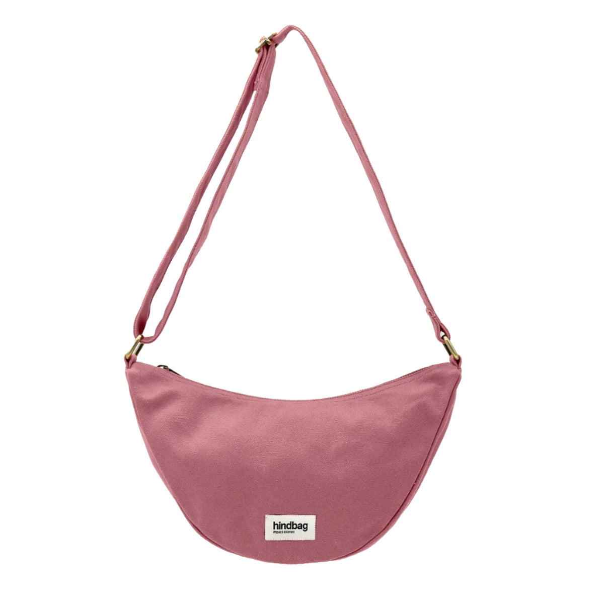 Bolso riñonera rosa de la marca Hindbag con forma de media luna