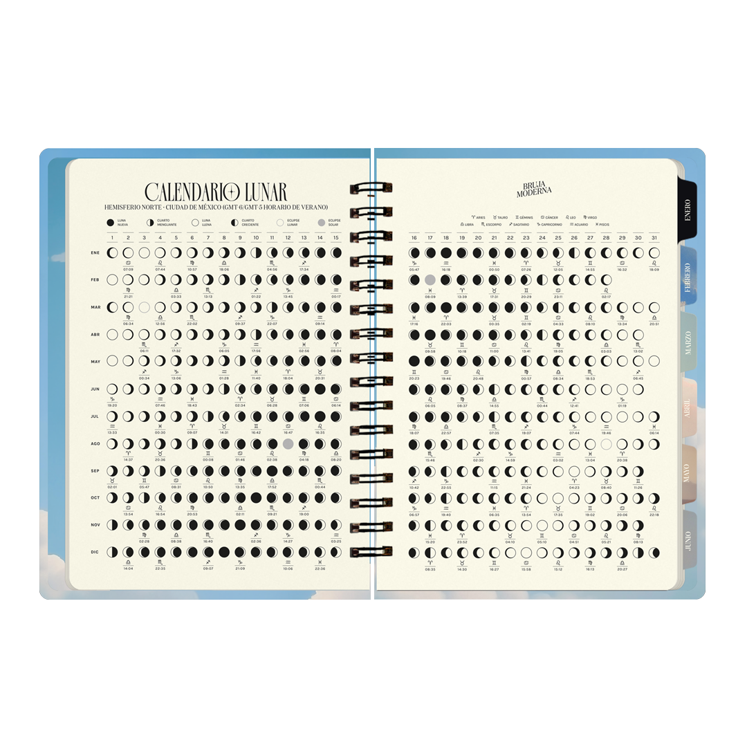 Calendario lunar de la agenda 2026 de la Bruja Moderna con formato semanal