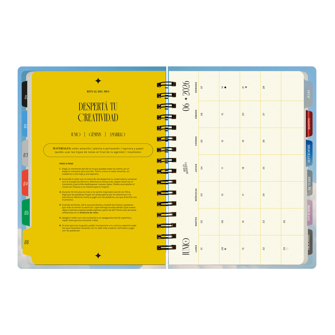 Ritual del mes de junio con calendario de la agenda 2026 de la Bruja Moderna con formato semanal