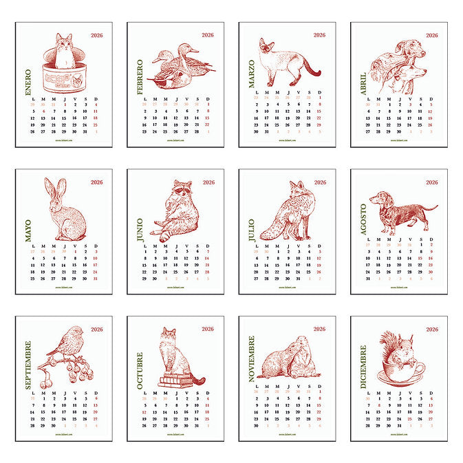 Ilustraciones mensuales del calendario de mesa 2026 ilustrado por Laura Agustí