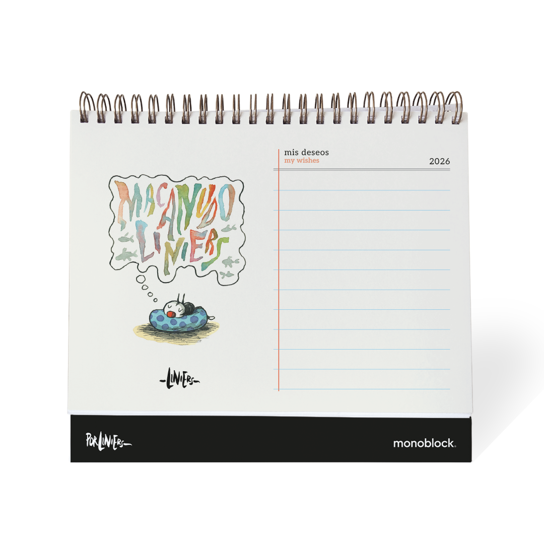 Lista de deseos en el calendario de mesa 2026 de Macanudo de Liniers