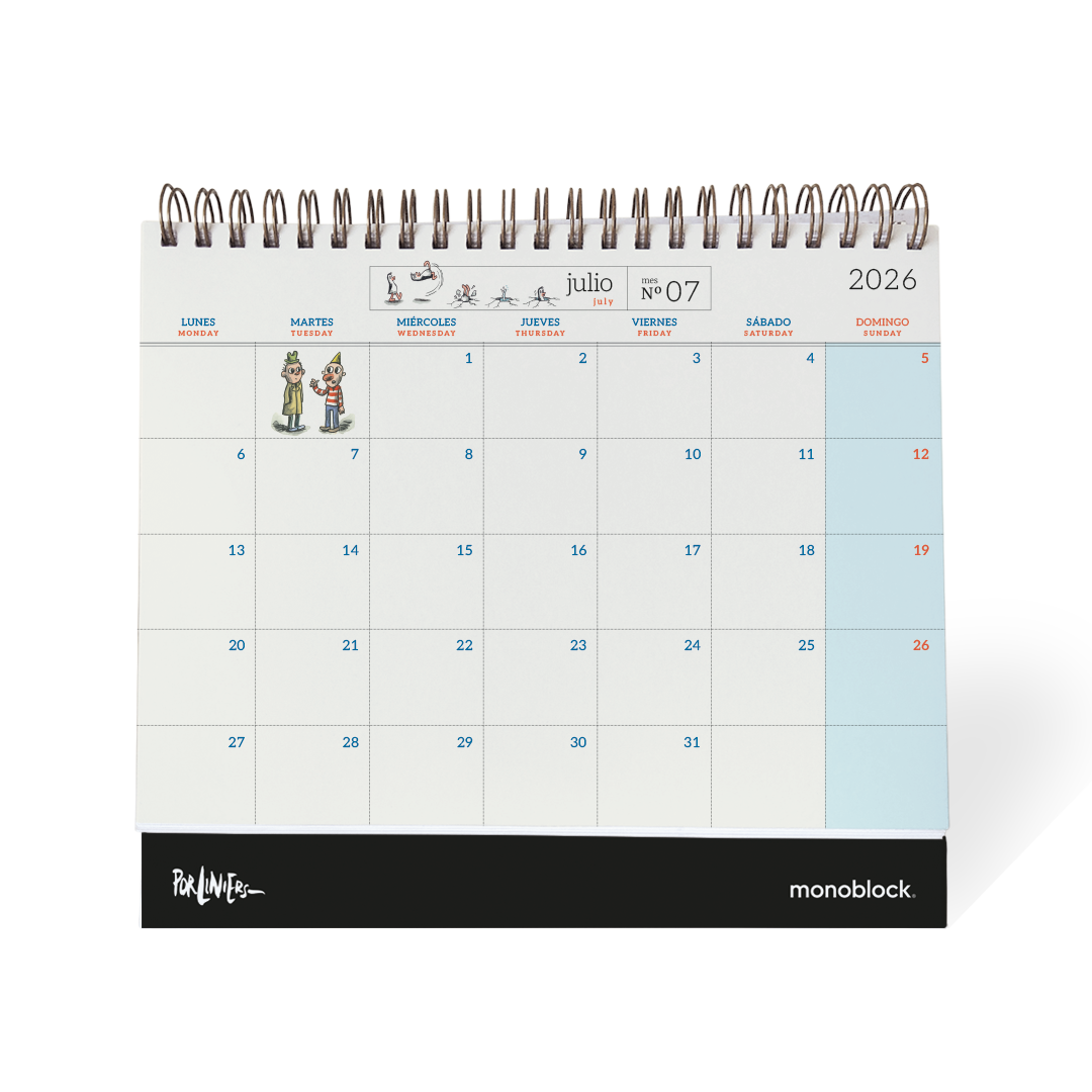 Mes de julio del calendario de mesa 2026 de Macanudo de Liniers