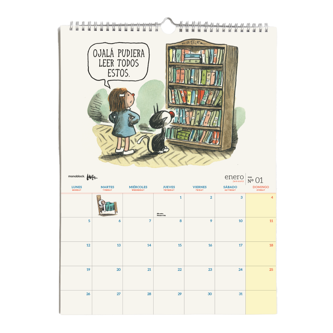 Mes de enero del calendario de pared 2026 de macanudo de Liniers