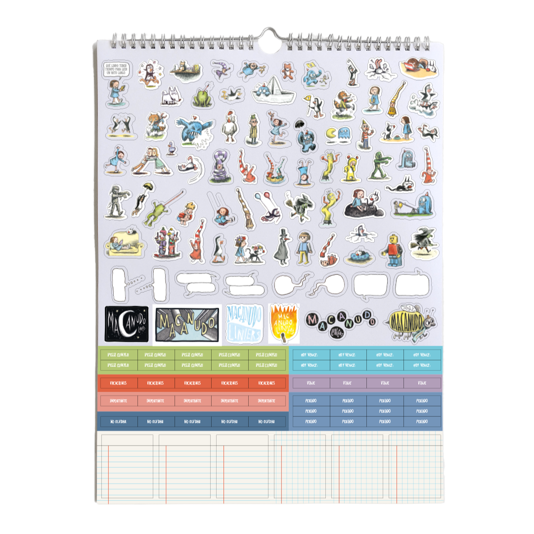 Pegatinas y stickers del calendario de pared 2026 de macanudo de Liniers