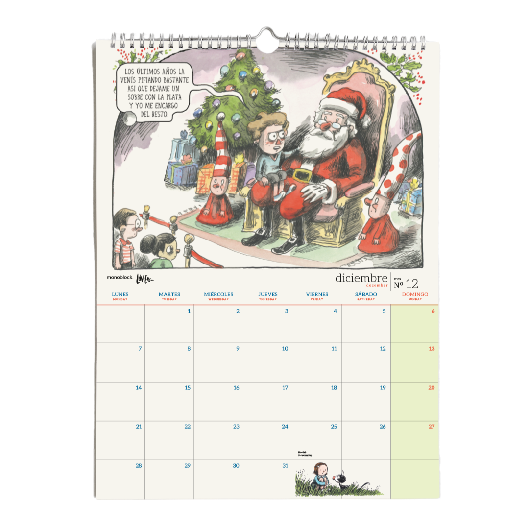 Mes de diciembre del calendario de pared 2026 de macanudo de Liniers