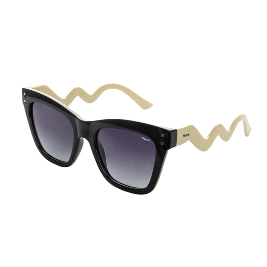 Gafas de sol de diseño con cristales polarizados y patillas crema con forma ondulada