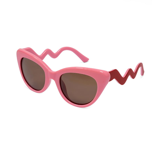 Gafas de sol polarizadas con montura rosa y patillas onduladas