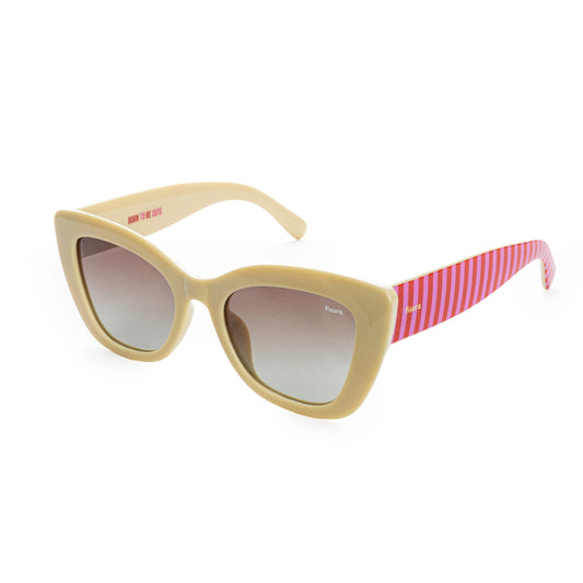 Gafas de sol polarizadas con crema y con patillas a rayitas rosas