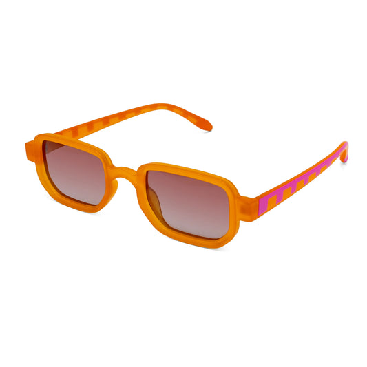 Gafas de sol polarizadas con montura naranja y patillas rosas y naranjas
