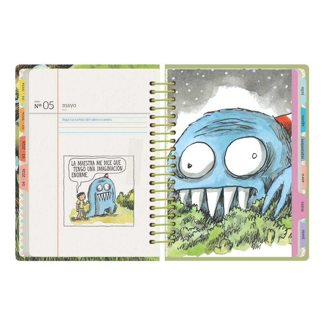 Portadilla del mes de mayo de la agenda semanal 2026 Hamaca de Macanudo por el ilustrador Liniers