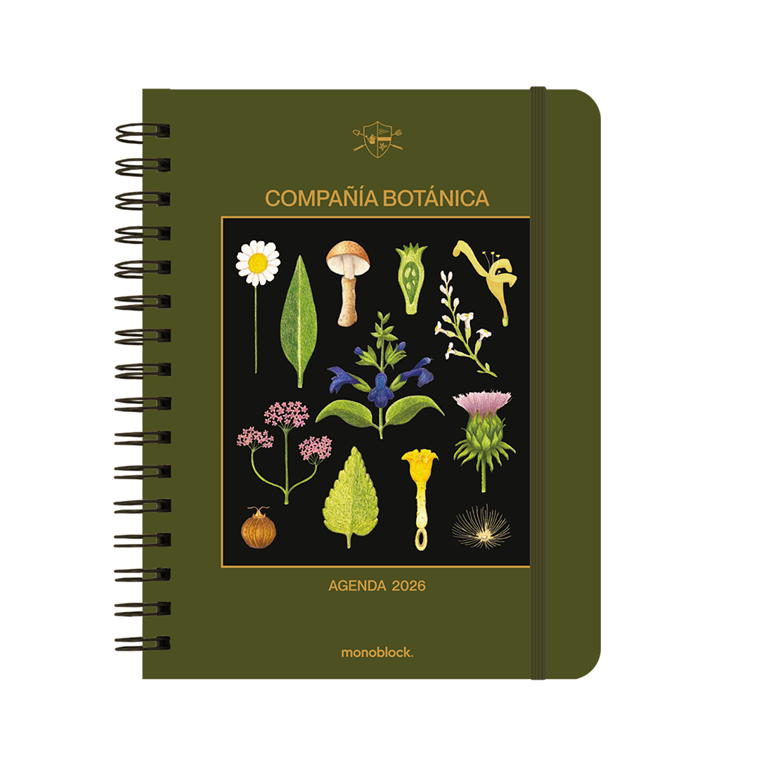 Portada de la agenda 2026 de Compañía Botánica Herbario con anillas y organización a semana vista