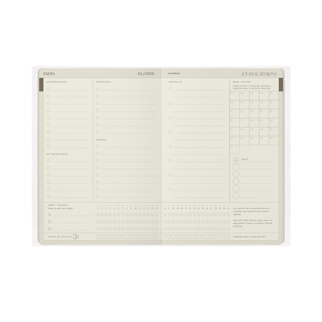 Hoja con checklists en la agenda Journal Sessions 2026