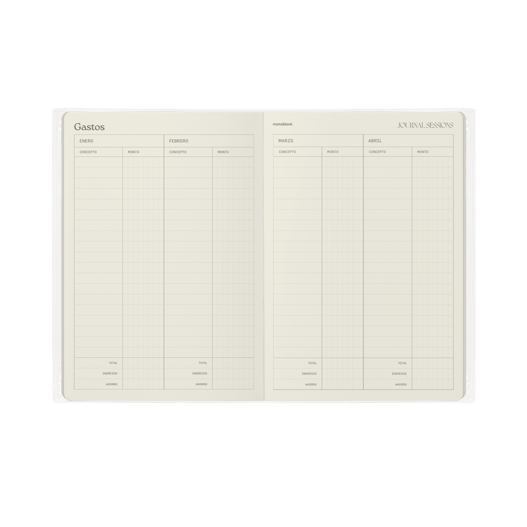 Hojas para anotar y planificar gastos en la agenda Journal Sessions 2026