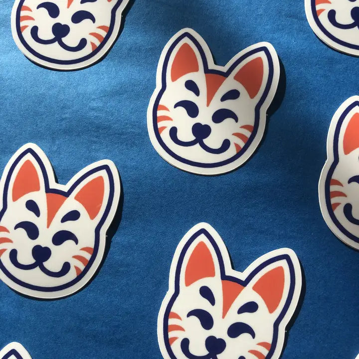 Pegatina con forma de máscara de zorro japonés