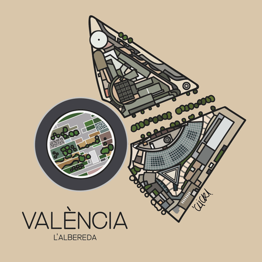 Imán con la ilustración del artista click del paseo de l'albereda de valencia