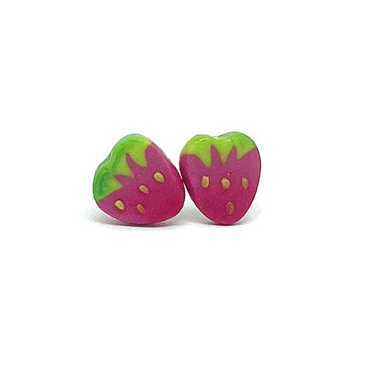 Pendientes mini de arcilla polimérica con forma de fresas