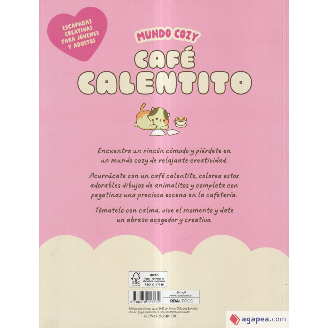 Cuaderno para colorear con pegatinas Café Calentito - Mundo Cozy