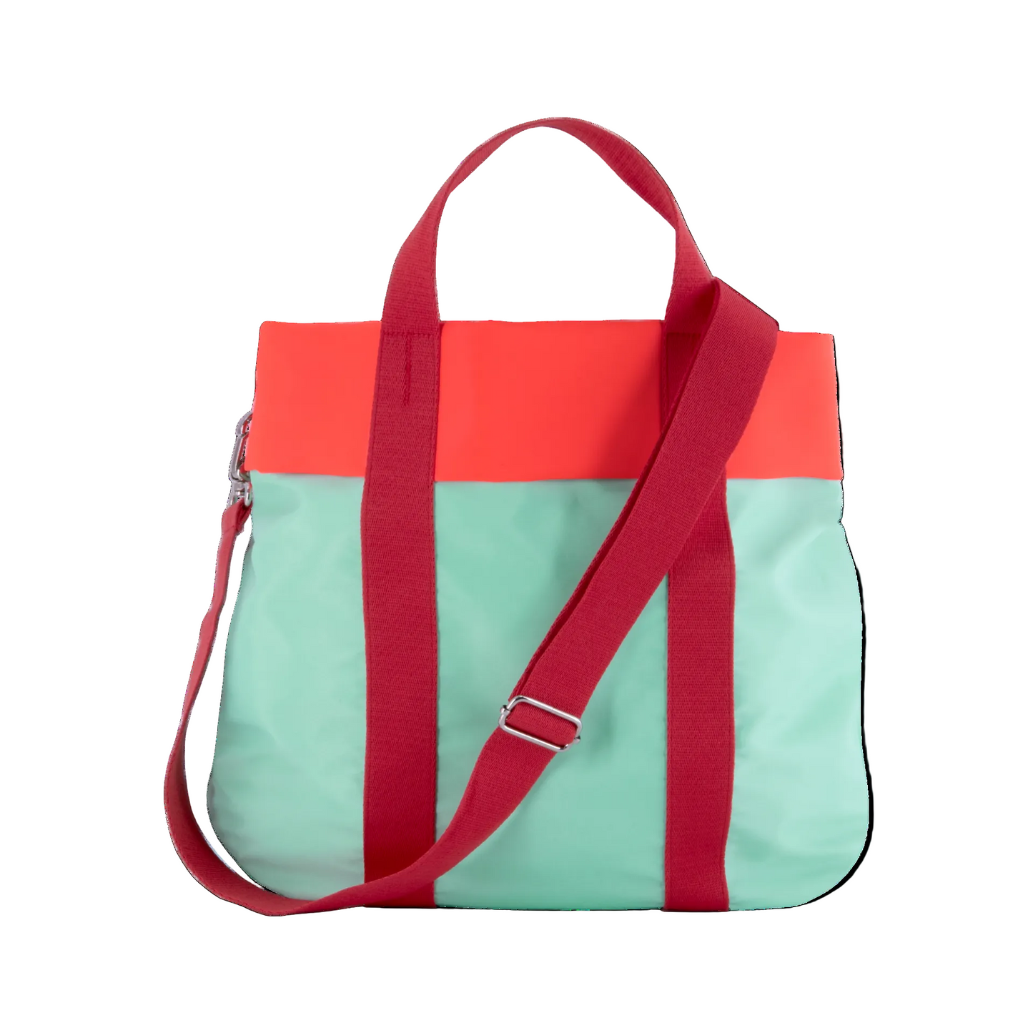 Bolsa de la marca Remember, modelo Nelly en color turquesa con detalles naranjas y correa roja