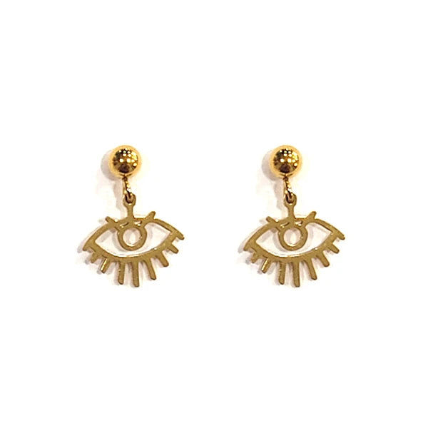 Pendientes de acero dorado con colgante en forma de ojo