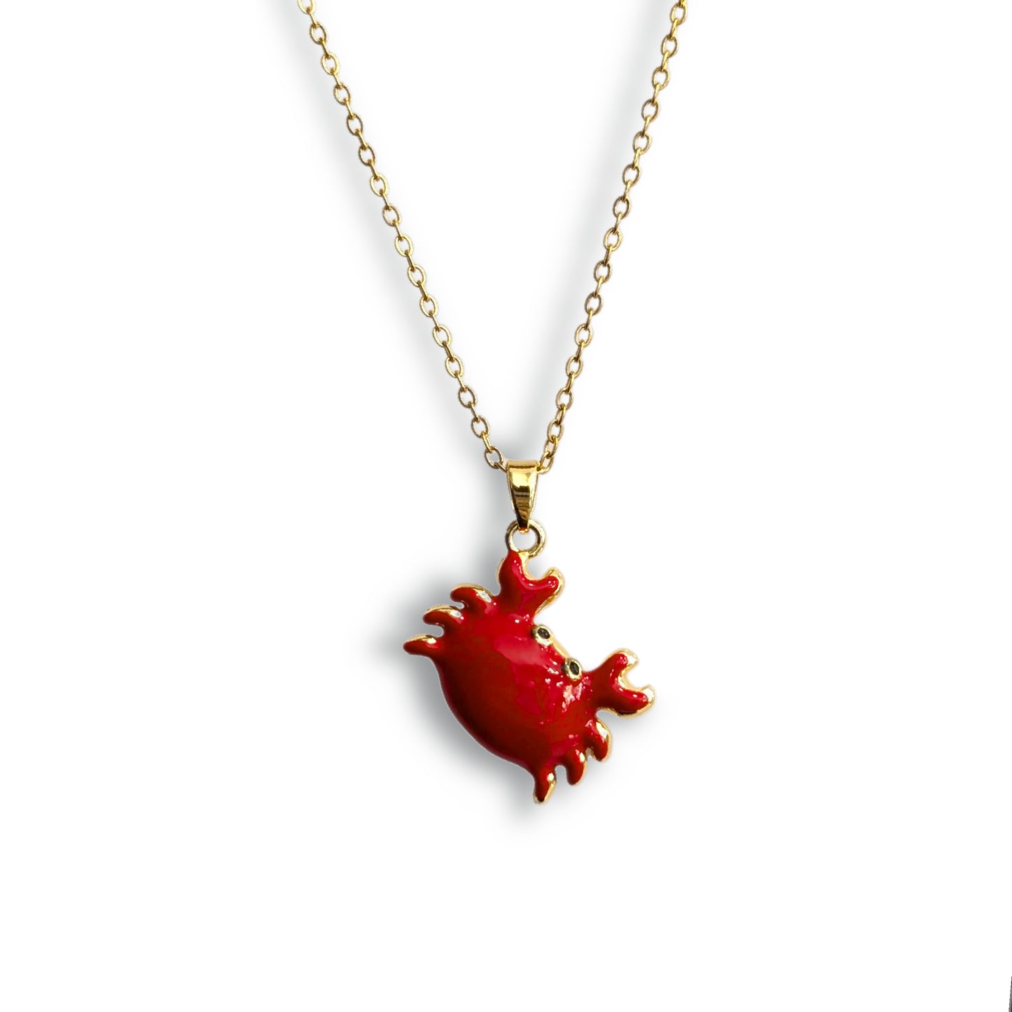 collar de acero inoxidable dorado en forma de cangrejo de color rojo