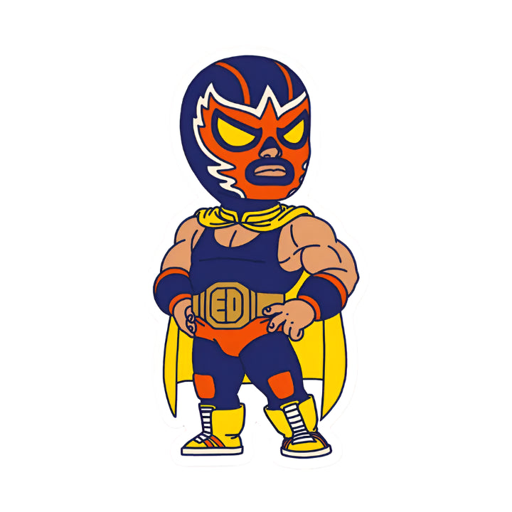 Pegatina de vinilo con forma de luchador de wrestling mejicano con máscara en poso guerrera