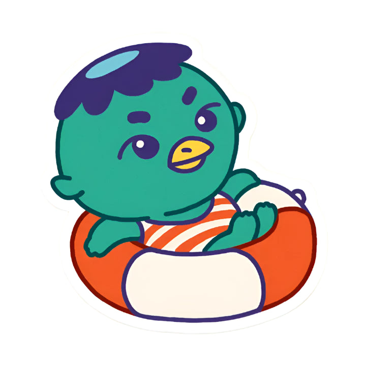 Pegatina de un pequeño Kappa japonés en un flotador