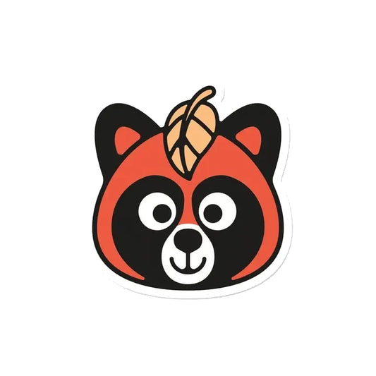 Pegatina con forma de cara de osito con una hoja en la cabeza: es un tanuki japonés