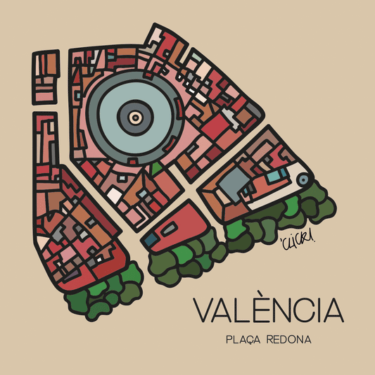 Imán con la ilustración de la plaza rendonda de Valencia por el artista Click