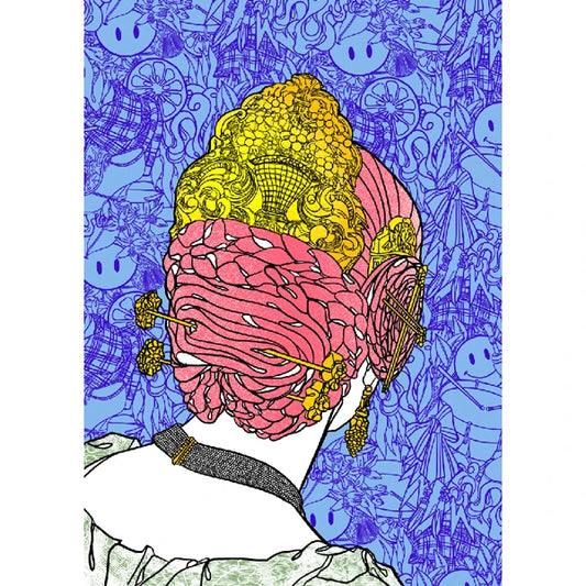Ilustración de una fallera de espaldas