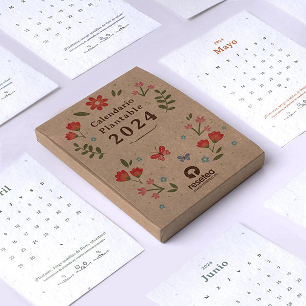 Calendario plantable 2024 con 12 hojas de papel de algodón con semillas en el interior