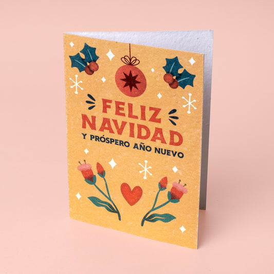 Tarjeta de felicitación de Navidad hecha con papel de semillas