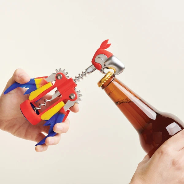 Sacacorchos Loro con alas de silicona coloridas y pico para abrir botellas