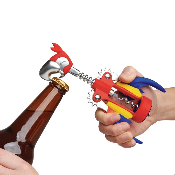Sacacorchos Loro con alas de silicona coloridas y pico para abrir botellas