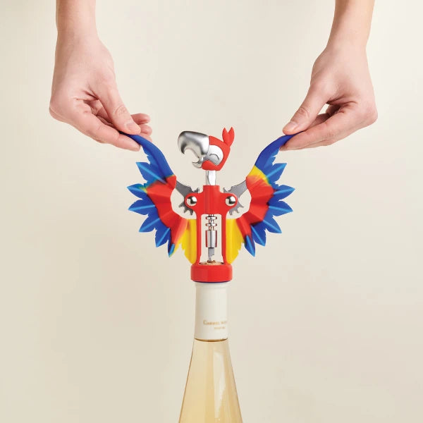 Sacacorchos Loro con alas de silicona coloridas y pico para abrir botellas