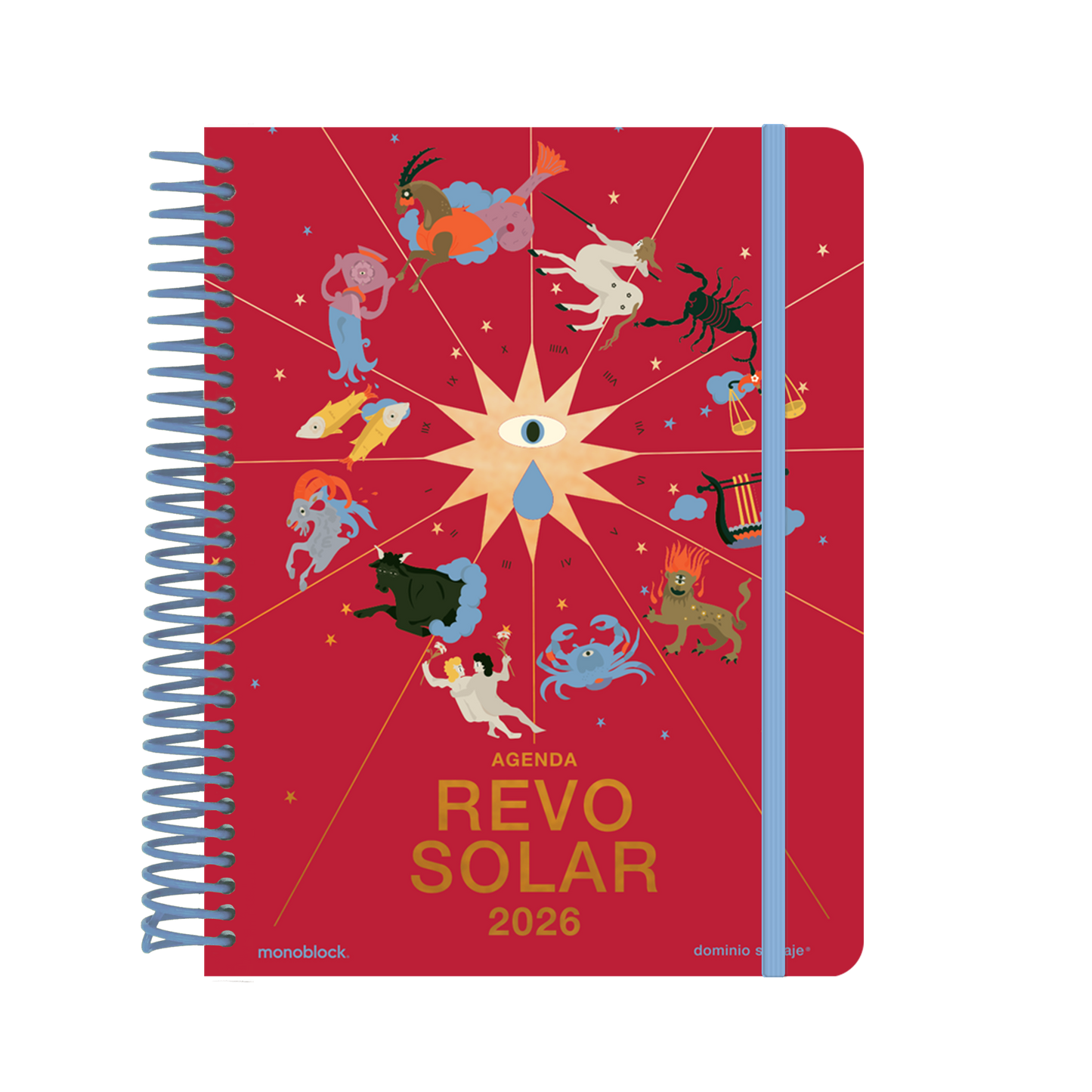 Agenda 2026 de Dominio Salvaje revolución solar con portada roja con los signos del zodiaco