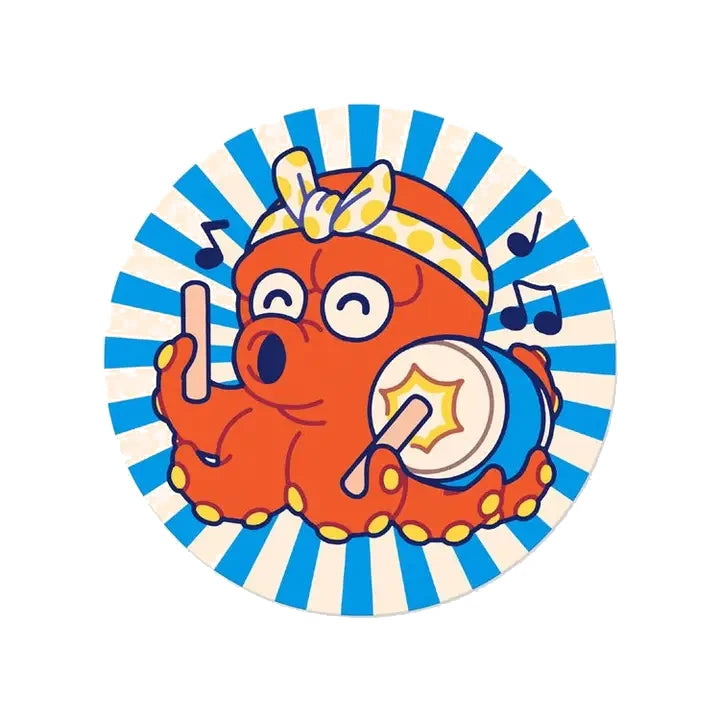 Pegatina con forma de pulpo rojo tocando el tambor