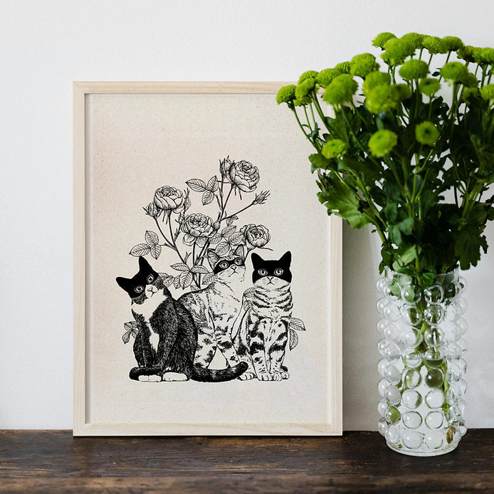 Print Three Cats And Flowers - Laura Agustí
