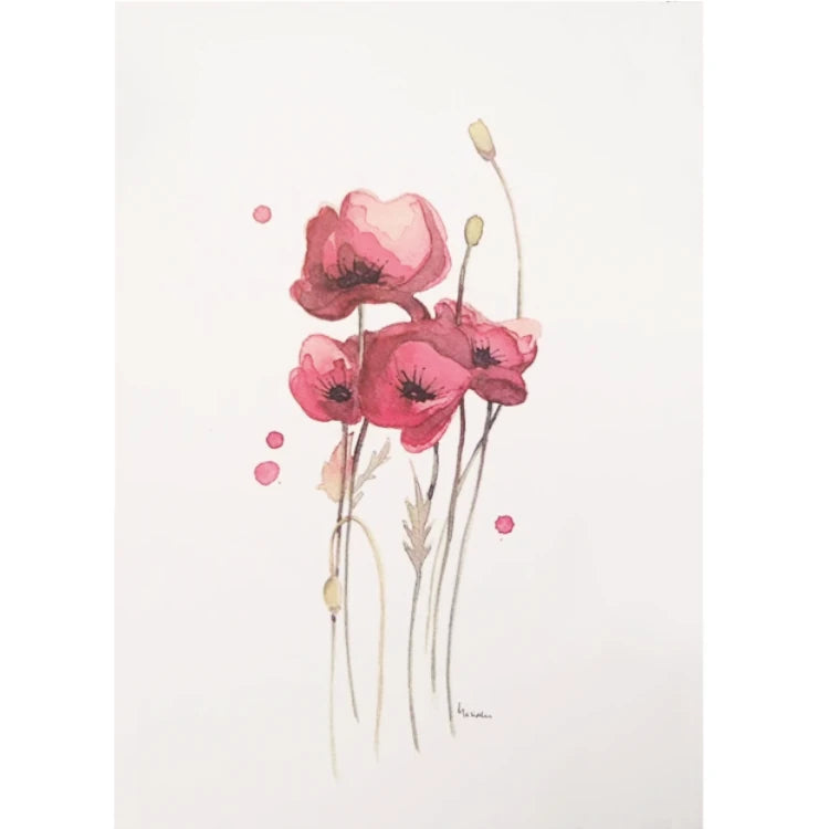 Lámina con unas amapolas pintadas en acuarela de la ilustradora Marialu