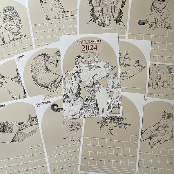 Hojas del calendario para anotaciones de laura agusti con ilustraciones de Gatos