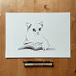 lámina impresa de la ilustradora Laura Agustí de un gato sobre un libro abierto