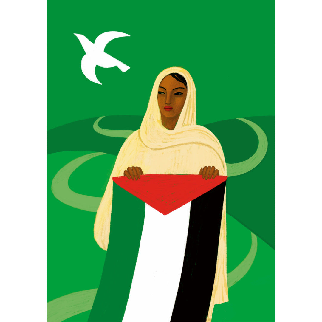 mujer sujetando bandera de palestina