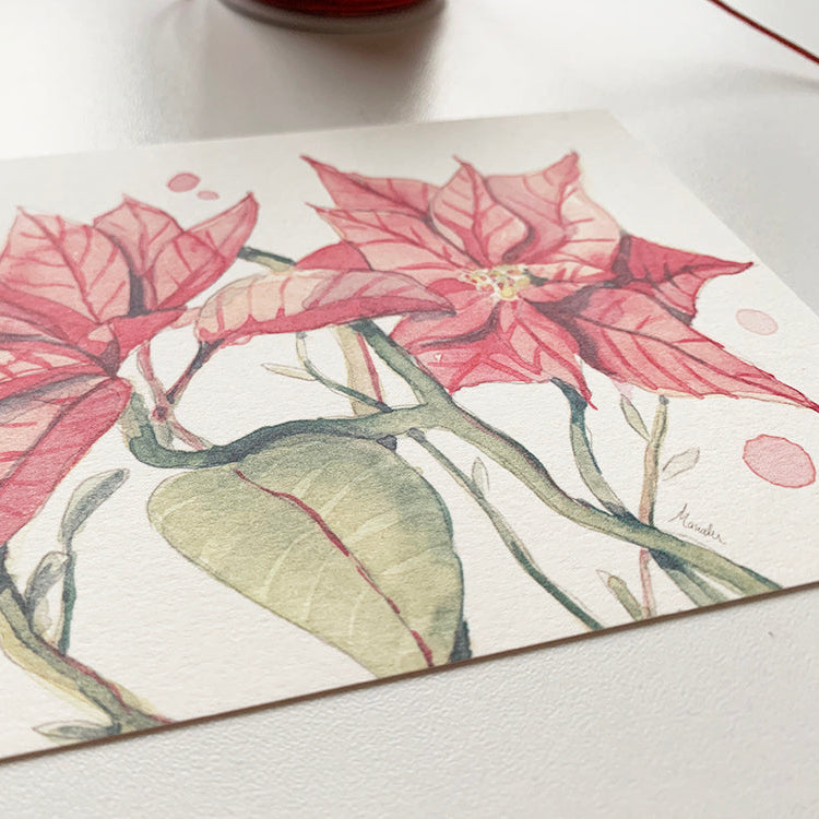 Postal con ilustración de flores de Pascua en acuarela de la ilustradora Marialu Gili