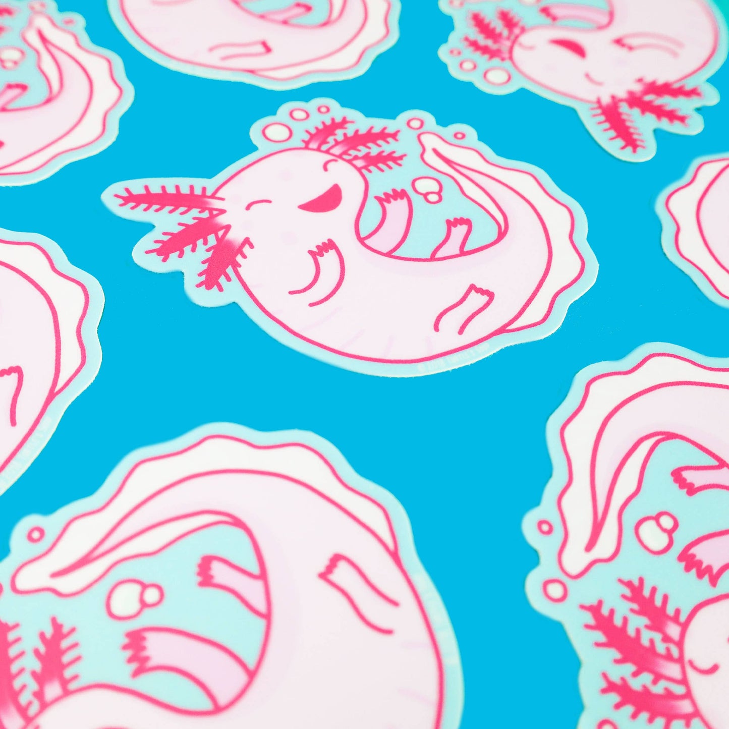 adesivos de vinilo con dibujo de un ajolote color rosa, marca Turtle´s Soup