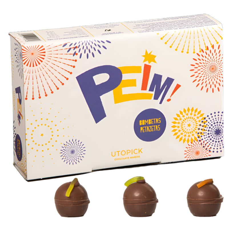 Caja de bombetas de chocolate rellenas de petazetas
