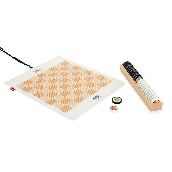Juego de Damas sushi con tablero enrollable, y portafichas de madera